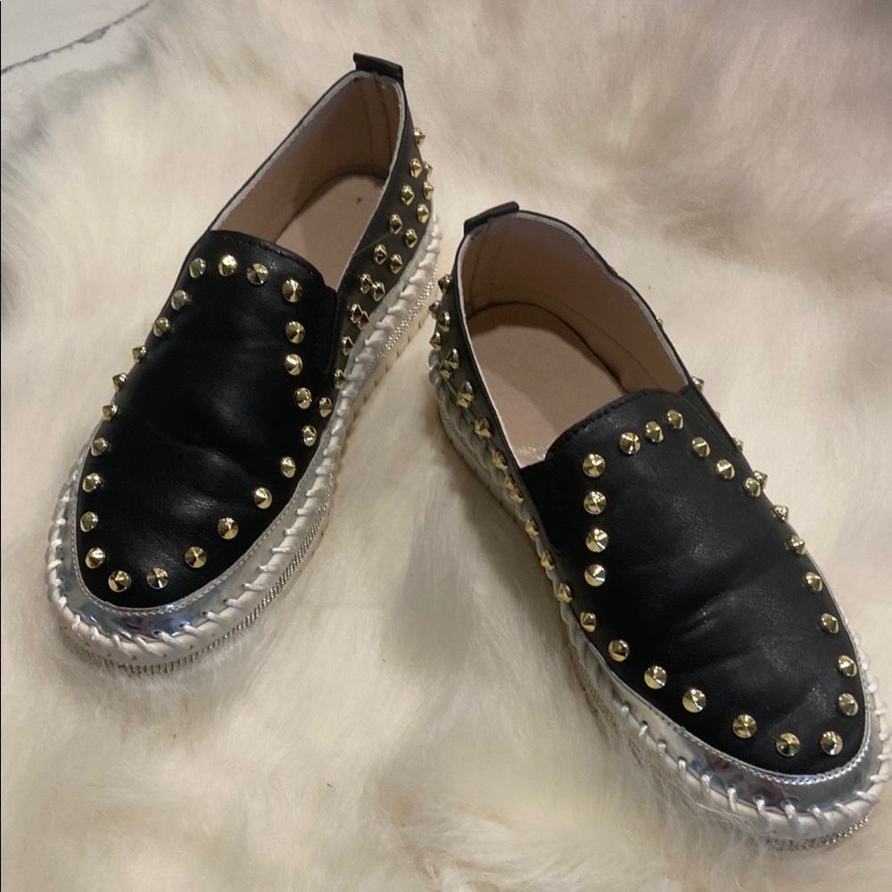 Black and Gold Studded Espadrille Flats